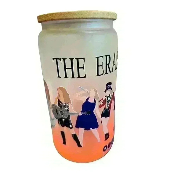 NEW Taylor Swift Inspired Reusable 18oz Frosted Glass with Lid & Straw Homemade - Picture 6 of 7